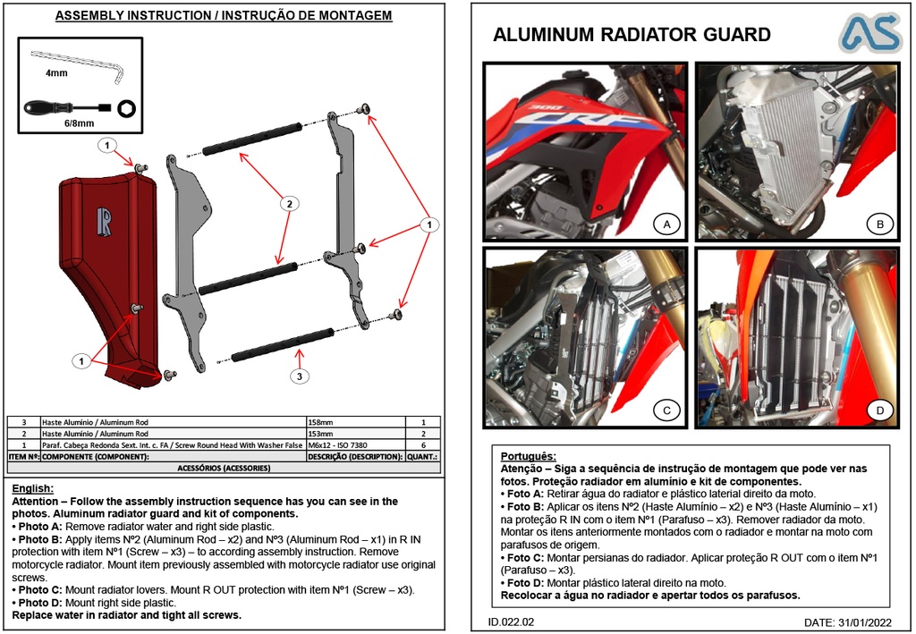 Adventure Spec Honda CRF300L Radiator Brace