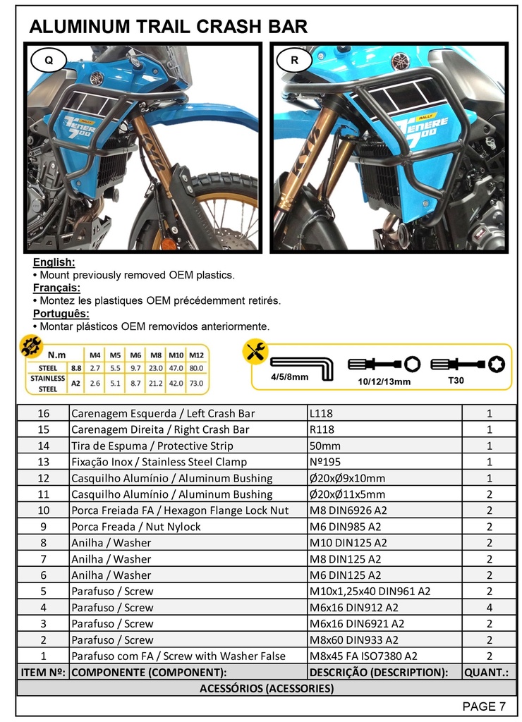Adventure Spec Yamaha Tenere 700 and Tenere 700 Rally Edition Crashbars 2025 +     